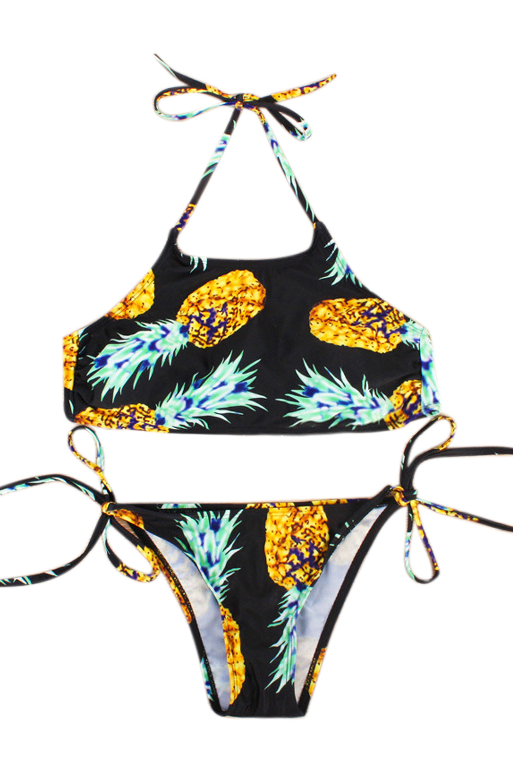 Iyasson Pineapple Printing Halter Bikini Set