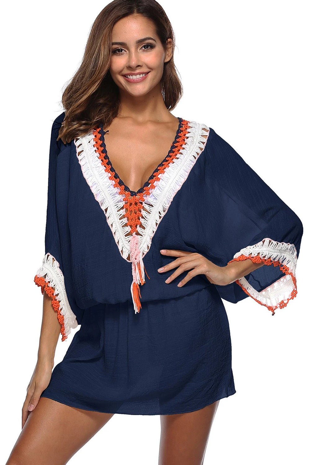 Crochet Panel Blouson Cover-up