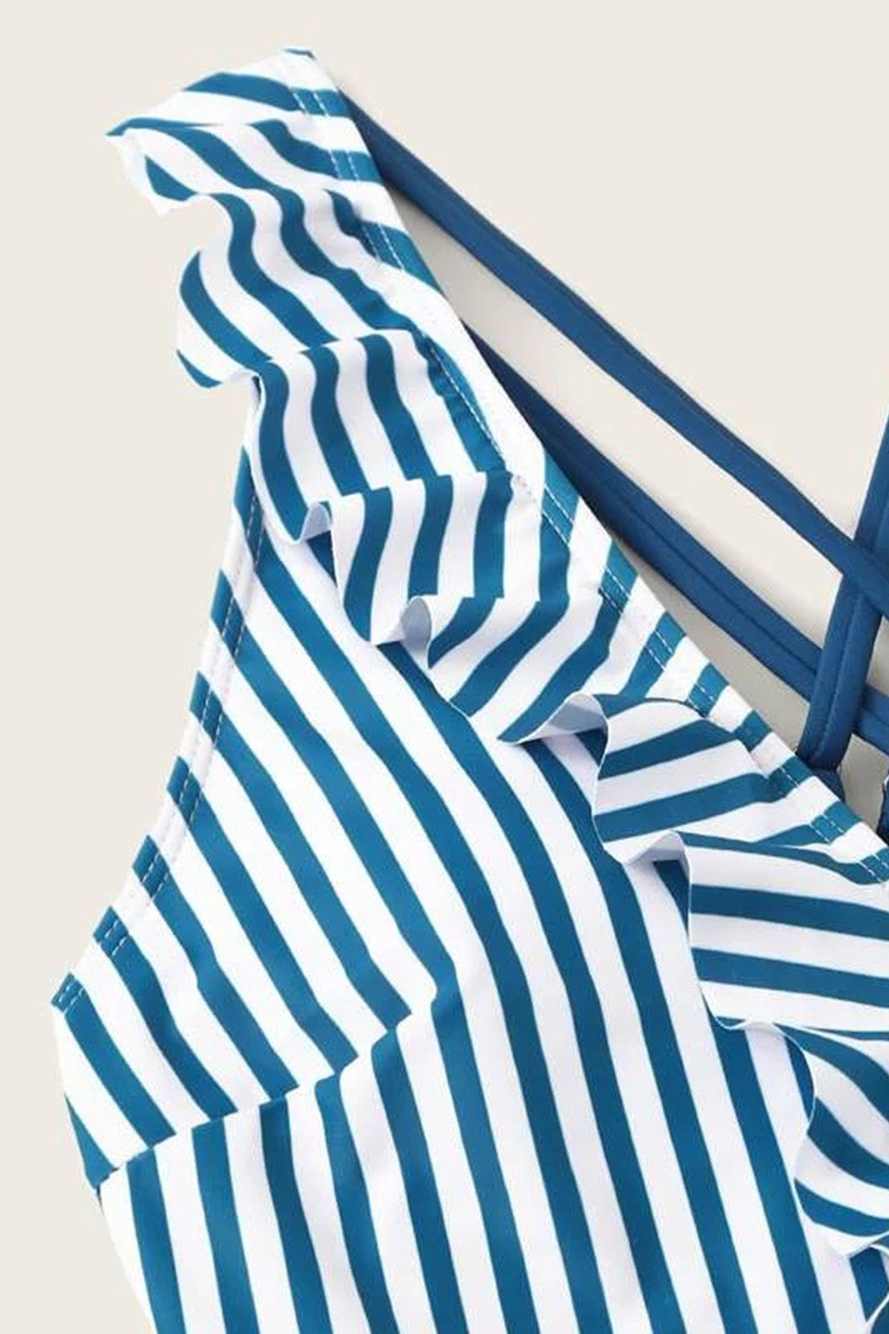 Striped Ruffle Trim One Piece Swimsuit