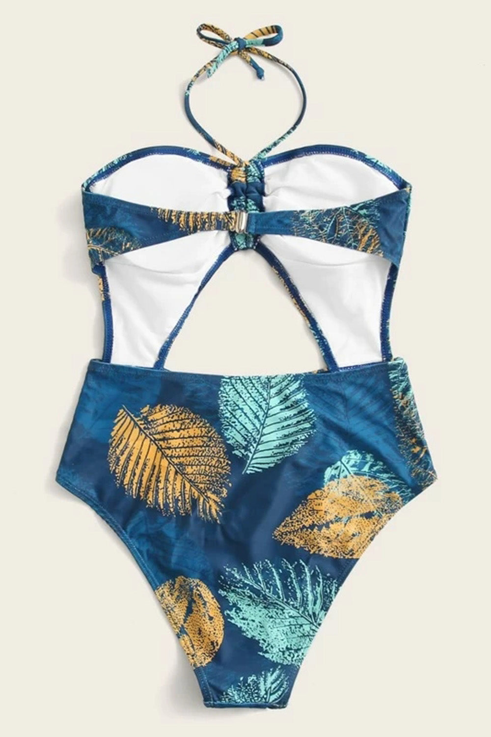 Leaf Print Halter One Piece Swimsuit
