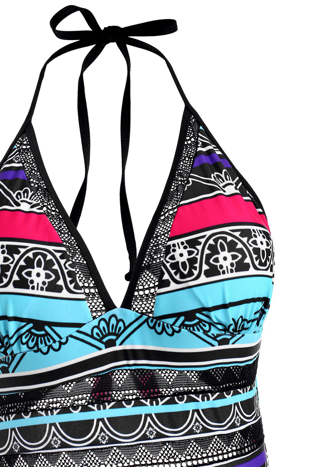 Striped Print Knot Crochet Panel One-piece Swimsuit