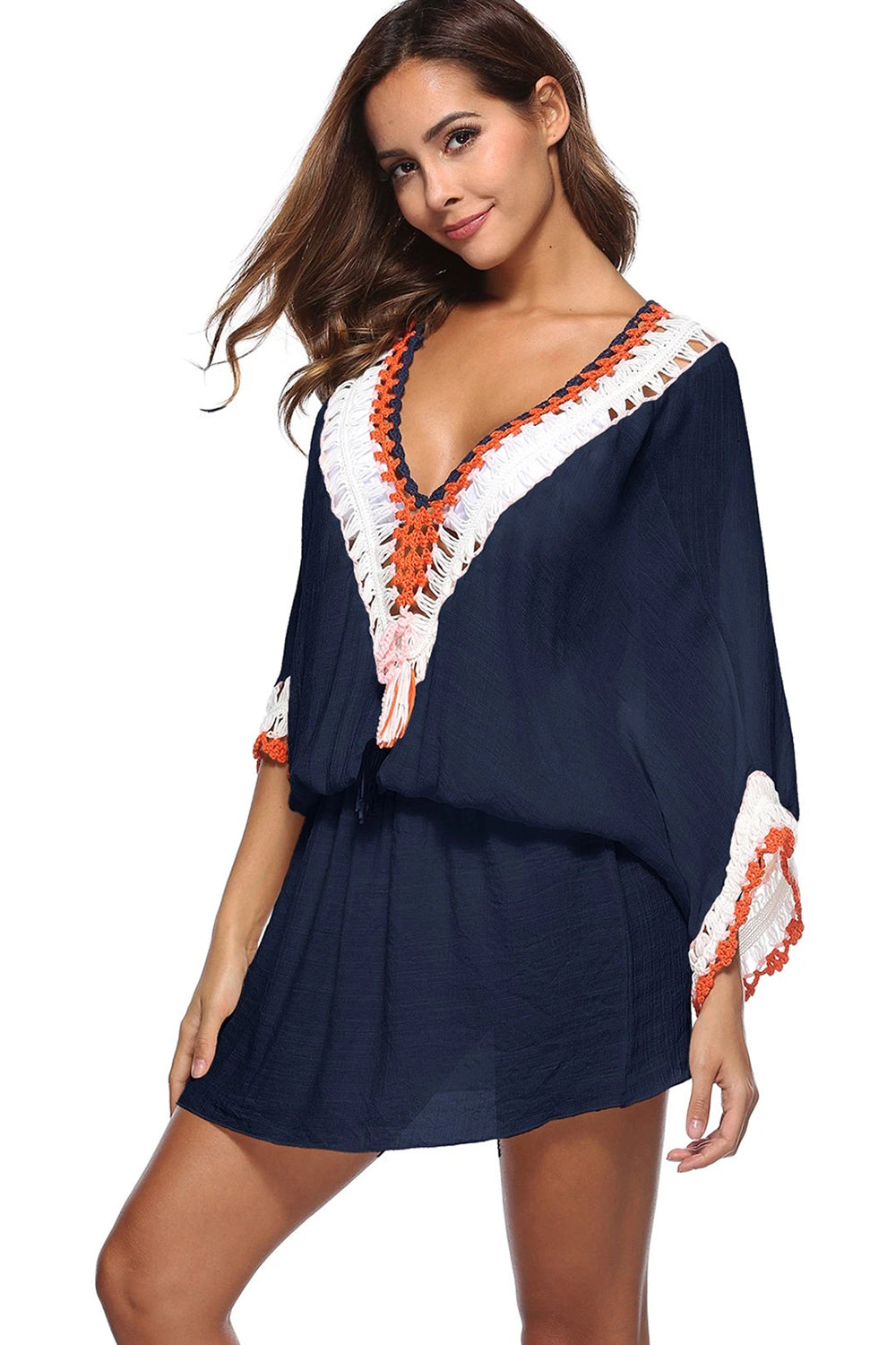 Crochet Panel Blouson Cover-up