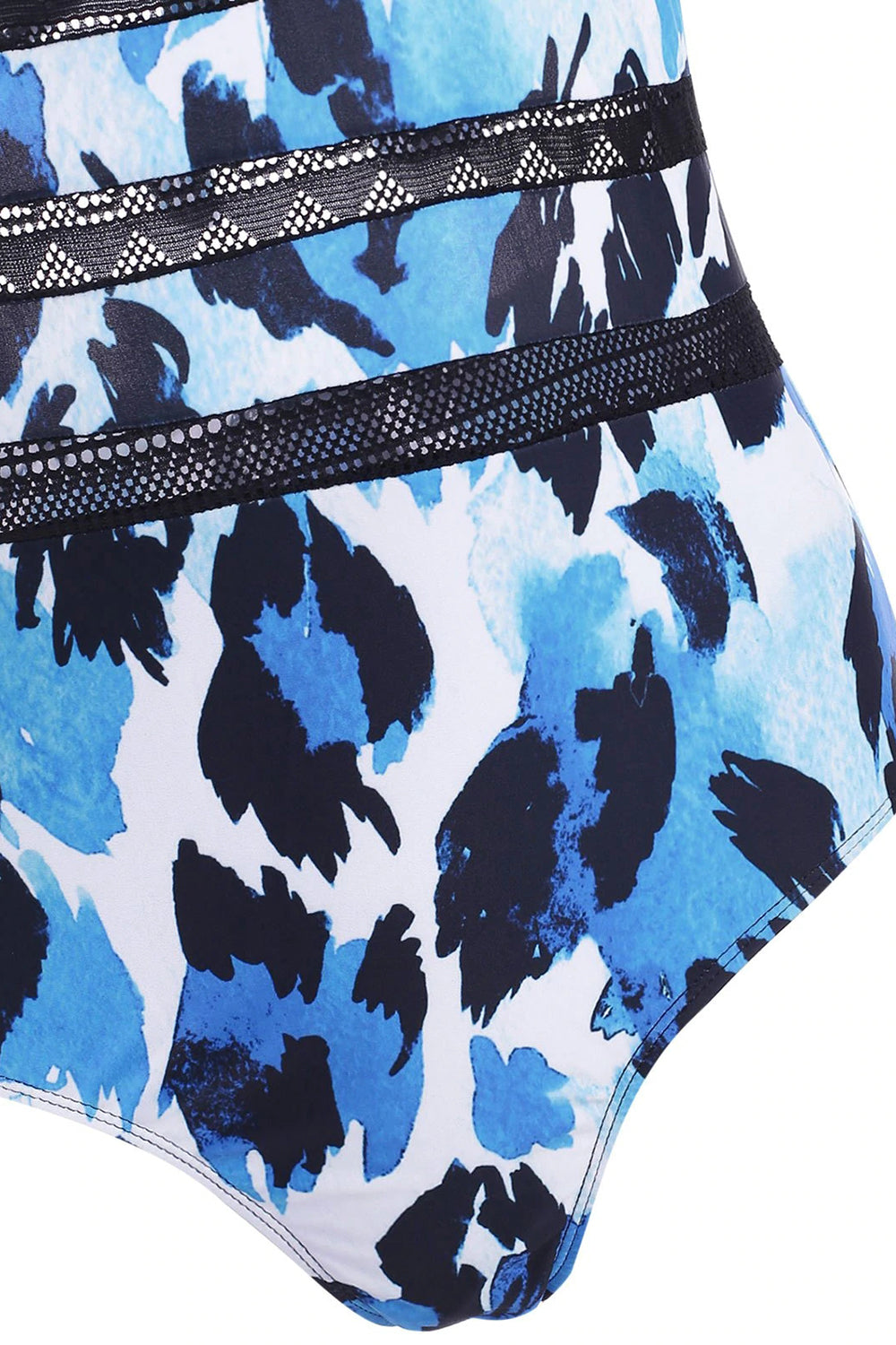 Leopard Backless Crochet Panel One-piece Halter Swimsuit