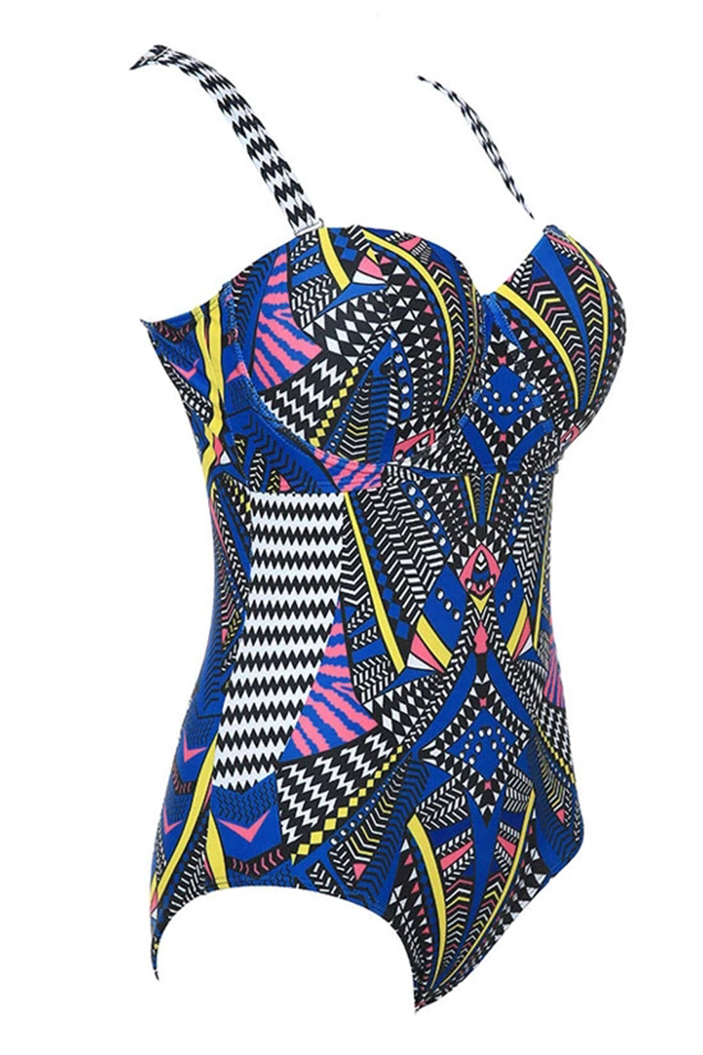 PLUS SIZE ETHNIC PRINTED UNDERWIRED BANDEAU ONE PIECE SWIMSUIT