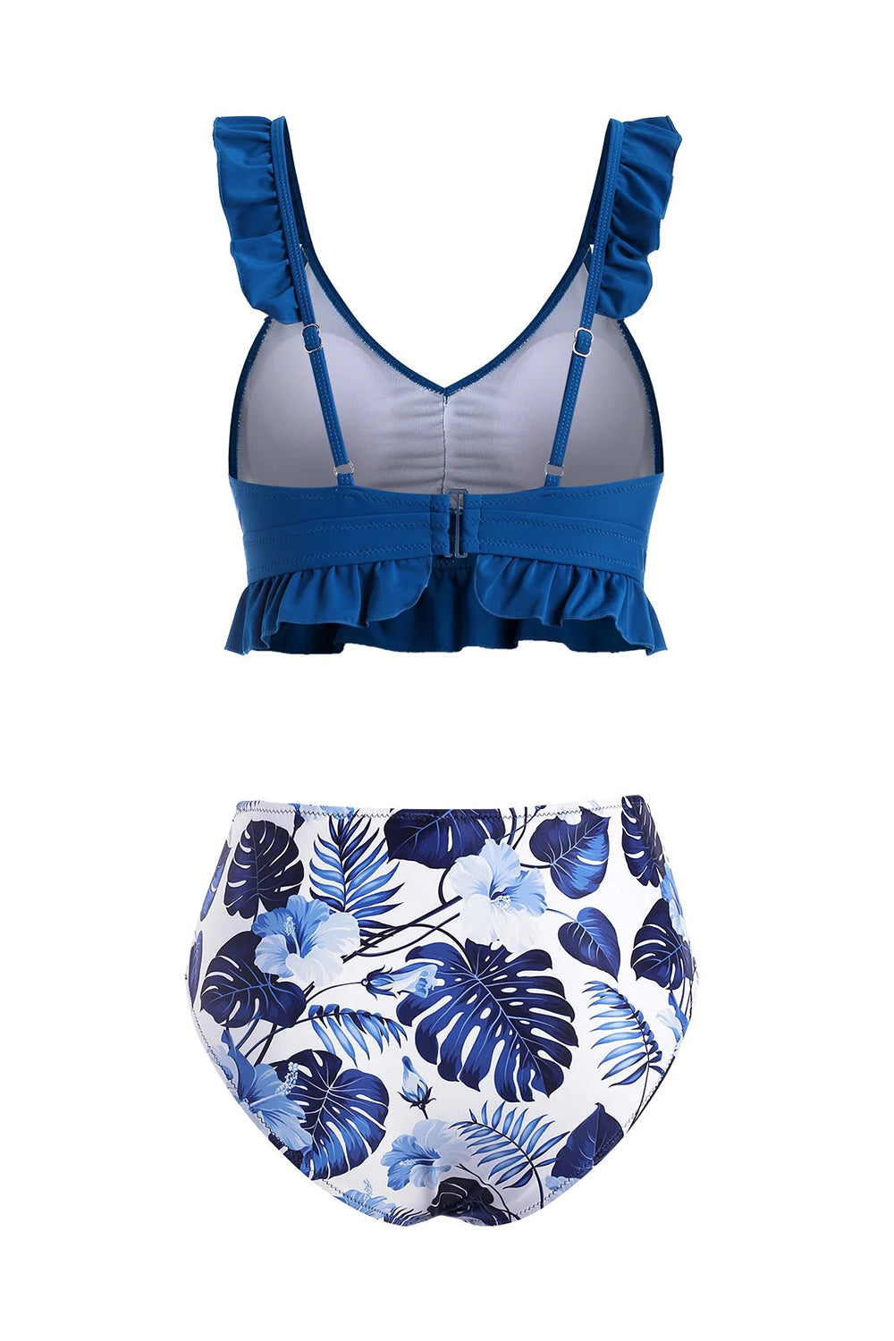 Ruffle Floral Palm Leaf Lattice Tankini Swimwear