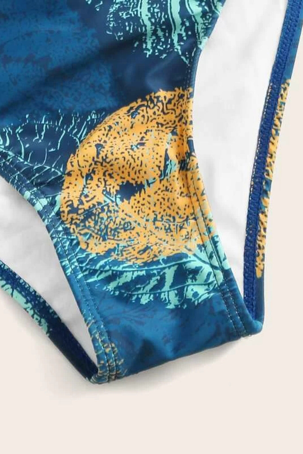 Leaf Print Halter One Piece Swimsuit