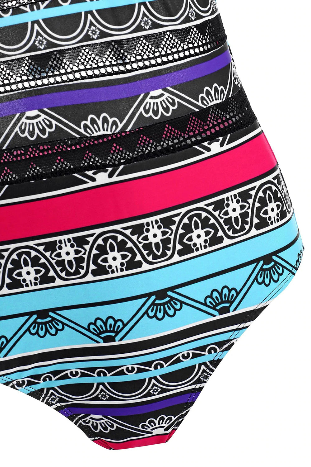 Striped Print Knot Crochet Panel One-piece Swimsuit