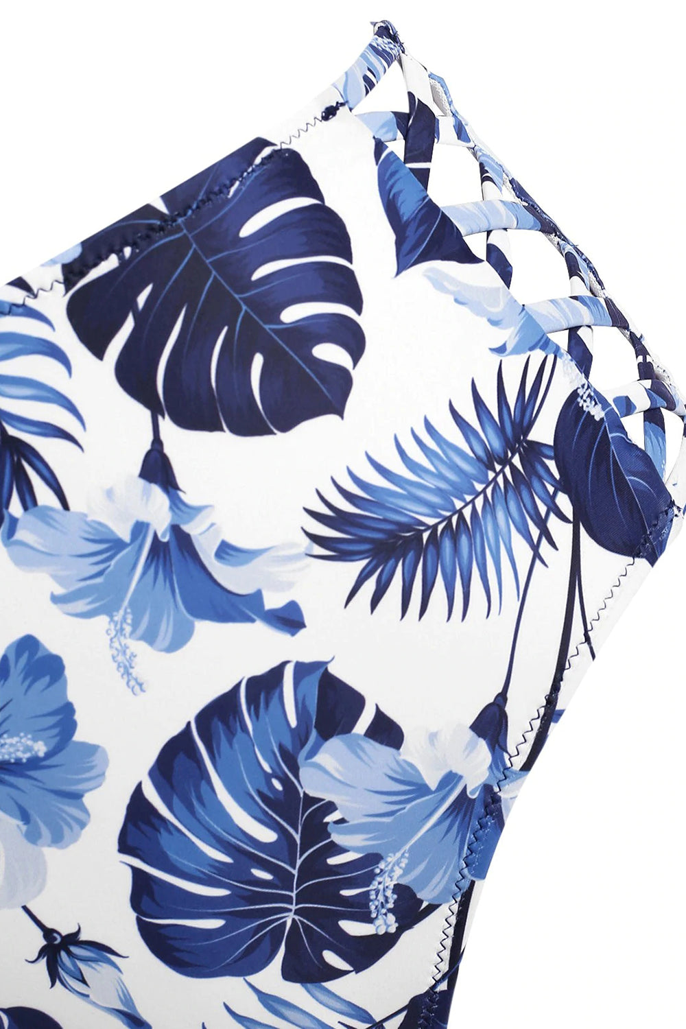 Ruffle Floral Palm Leaf Lattice Tankini Swimwear