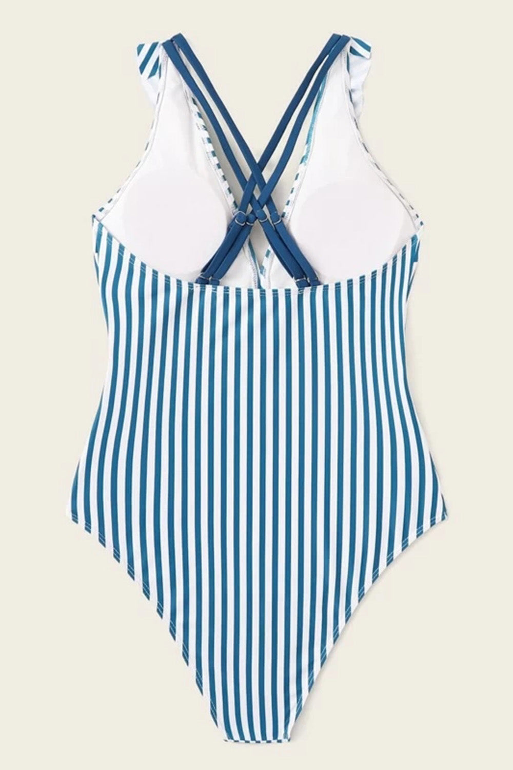 Striped Ruffle Trim One Piece Swimsuit