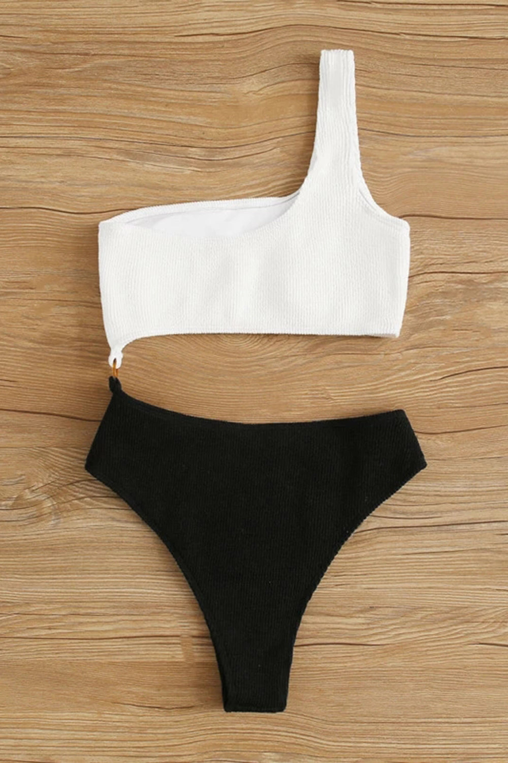Rib Two Tone Cut-out One Piece Swimsuit