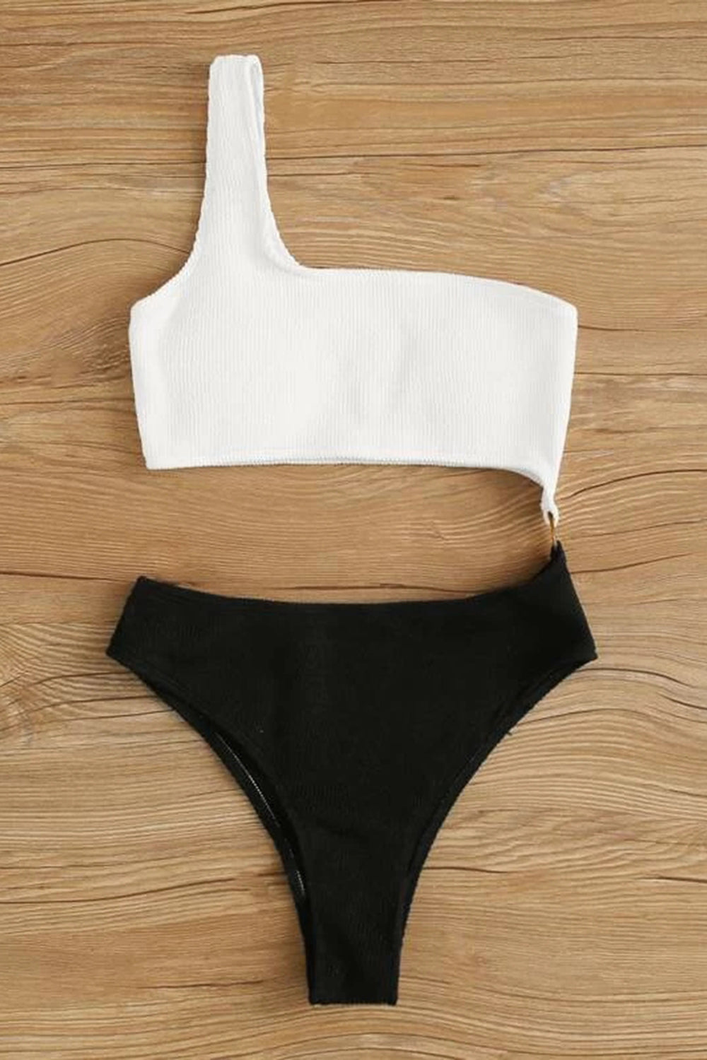 Rib Two Tone Cut-out One Piece Swimsuit