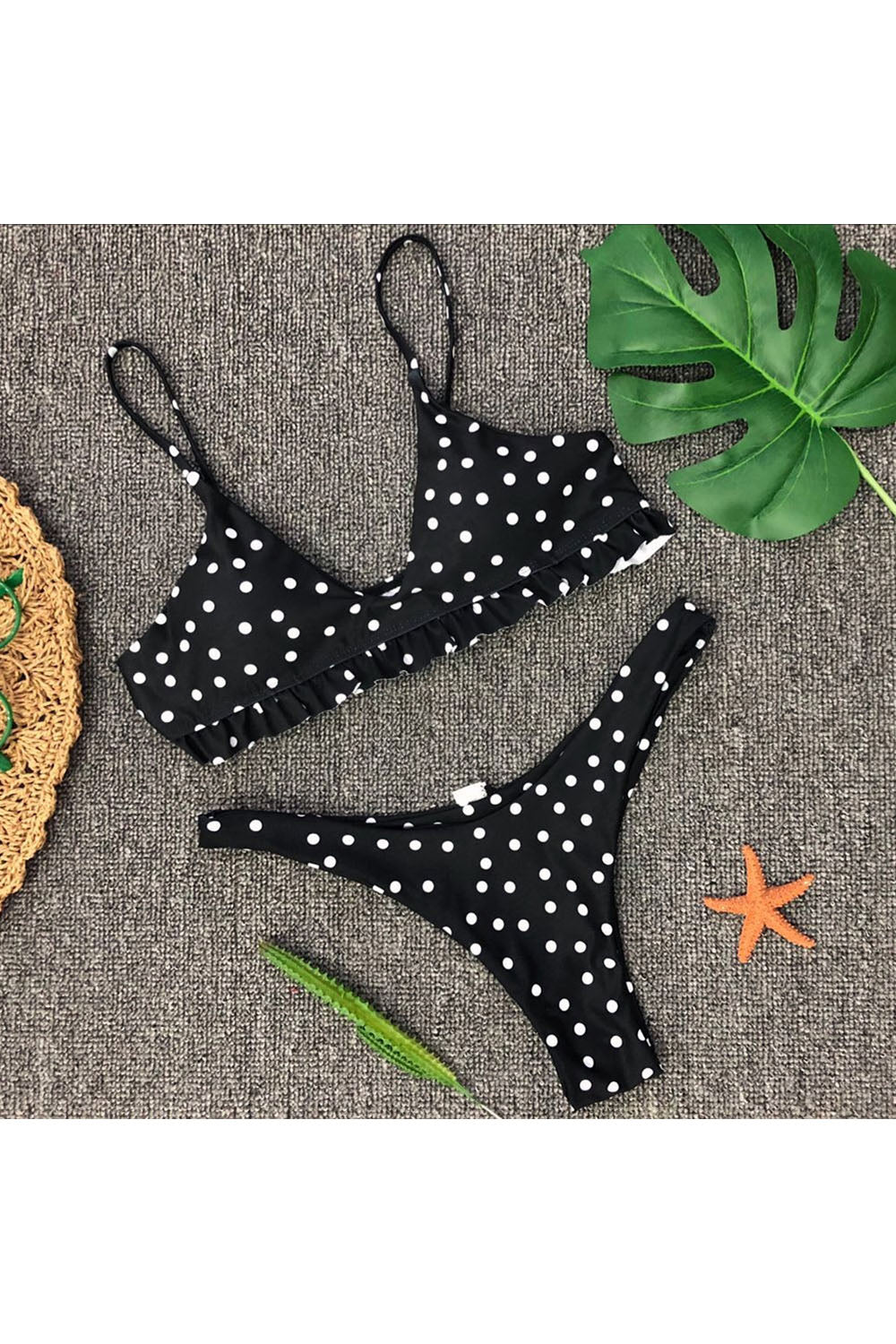 Black Ruffle Women Dot Polka Swimsuit