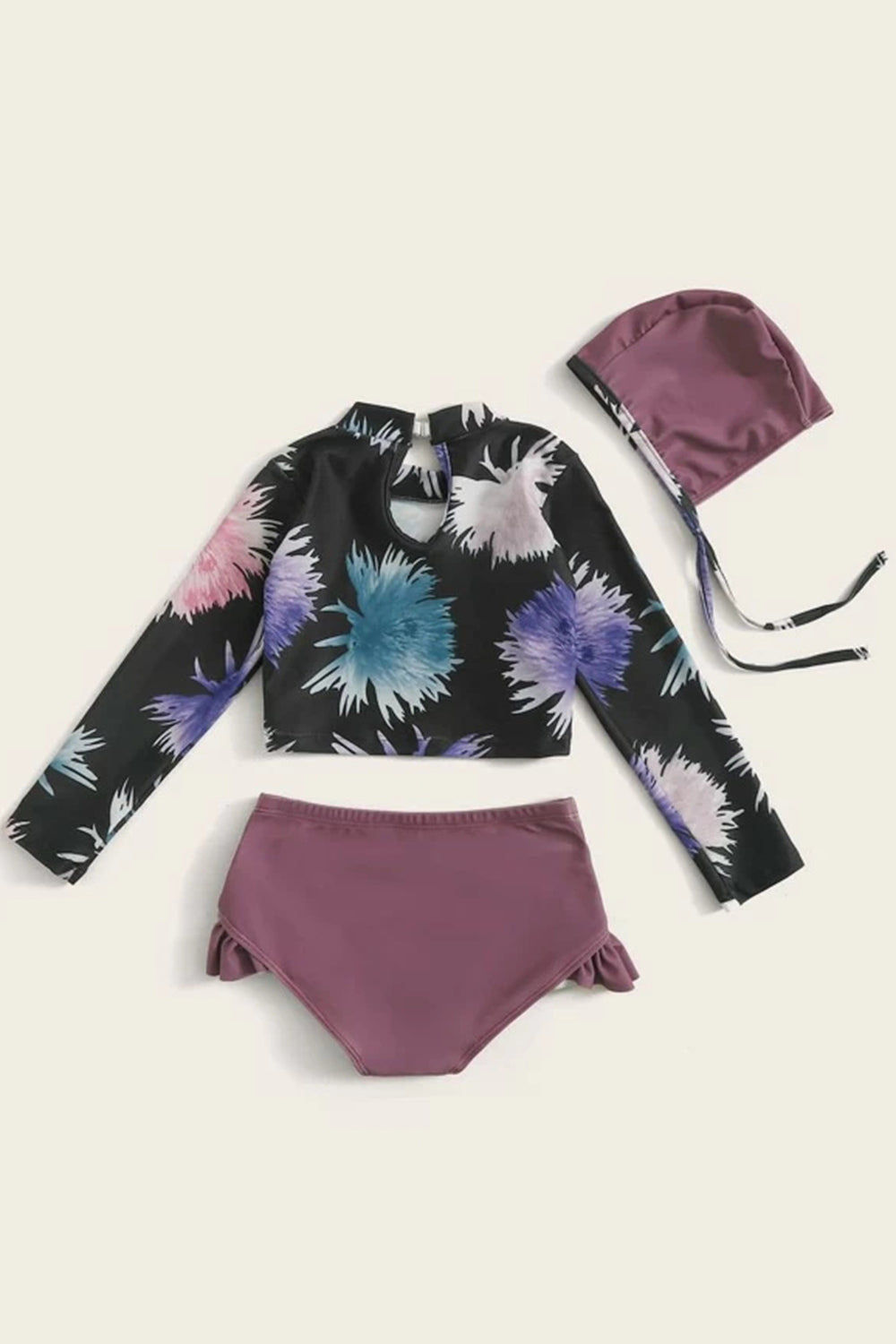 Toddler Girls Letter & Floral Random Print Tankini & Hat