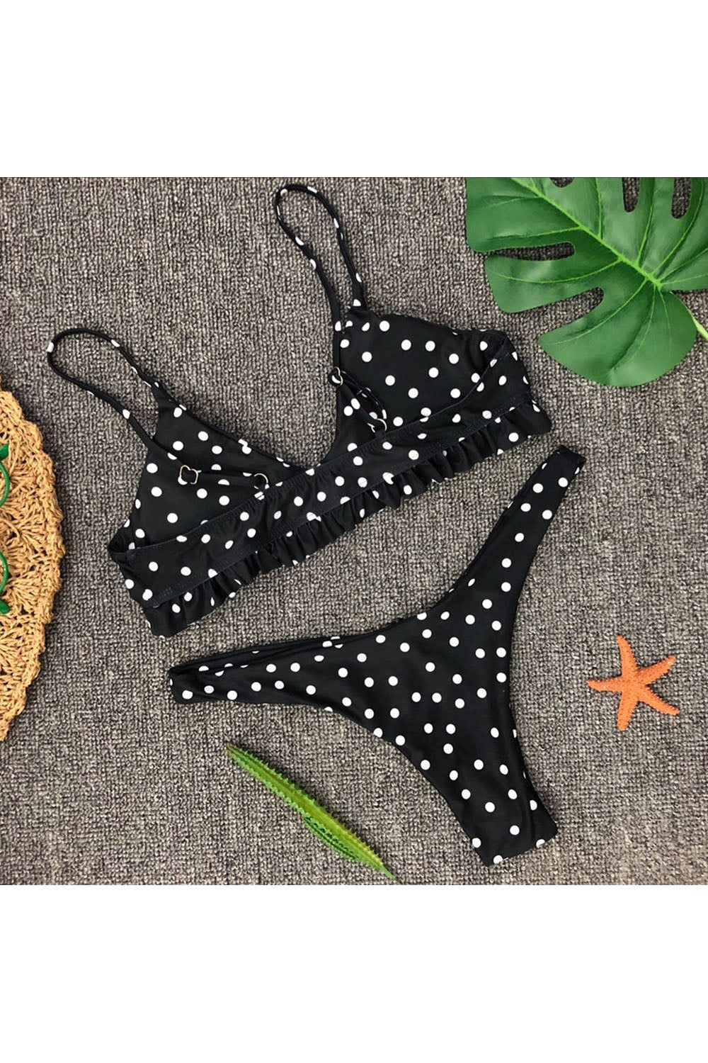 Black Ruffle Women Dot Polka Swimsuit