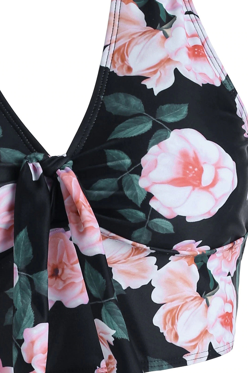 Floral Striped Ruched Crisscross Tankini Swimwear