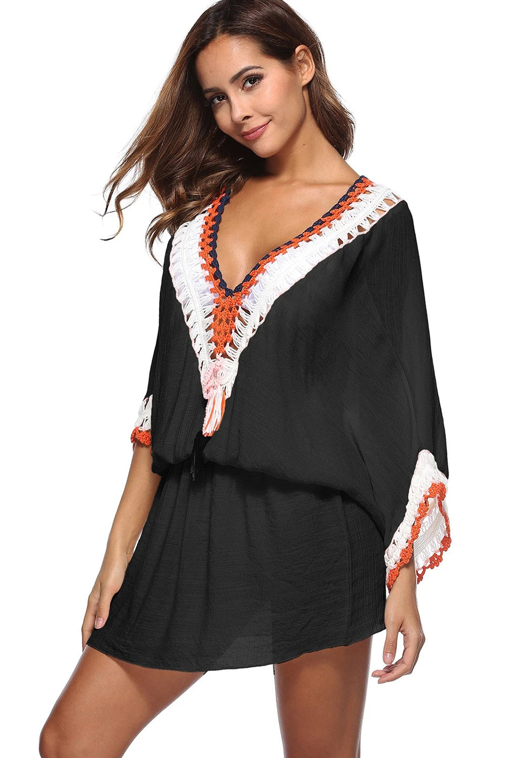 Crochet Panel Blouson Cover-up