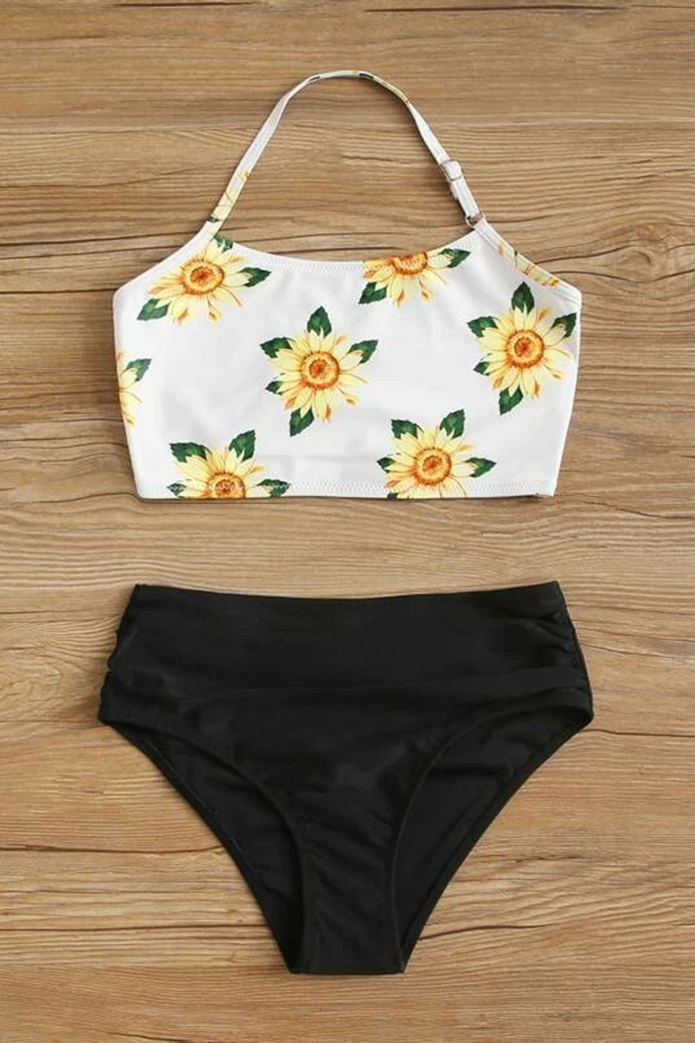 Girls Sunflower Print Halter Bikini