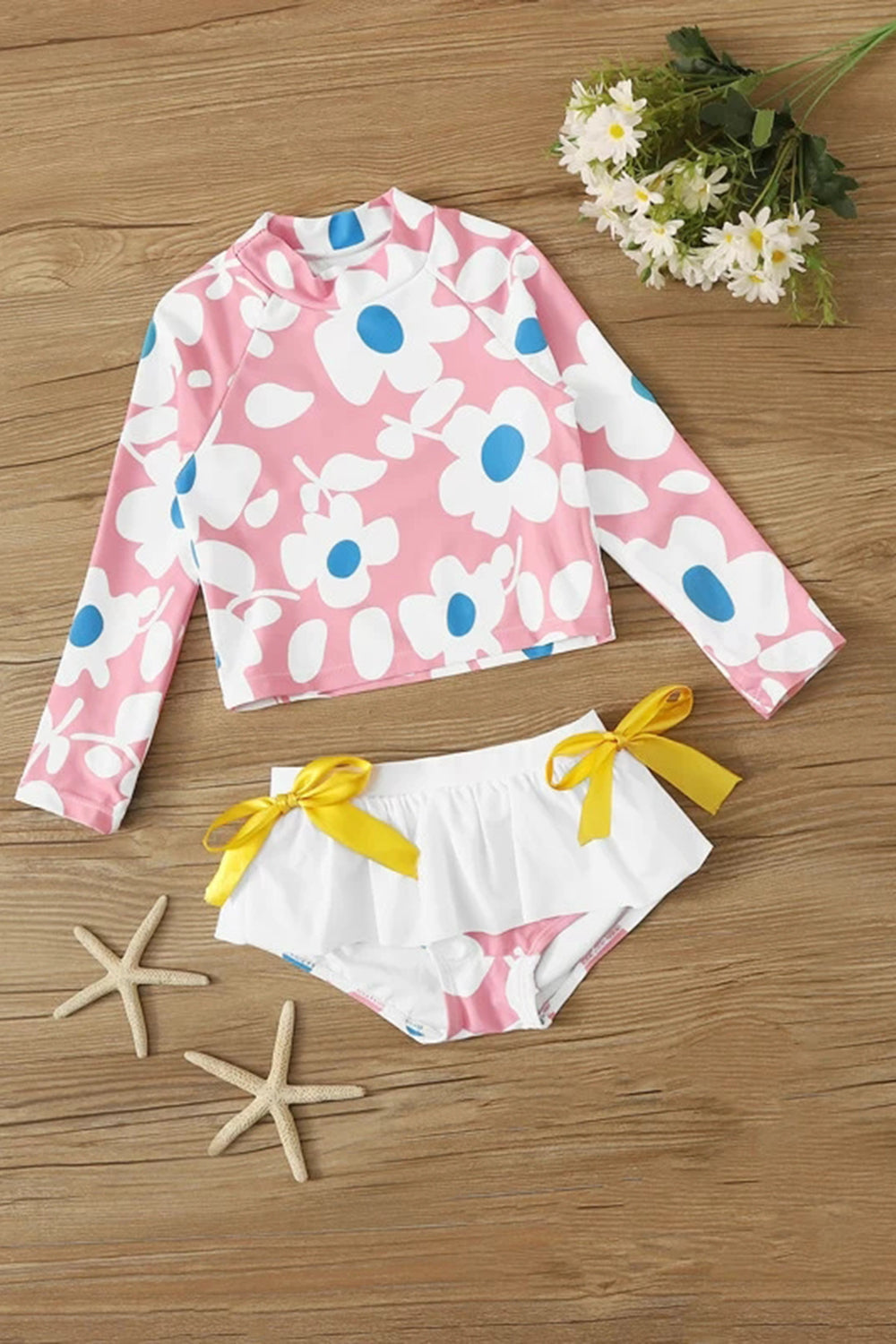 Toddler Girls Floral Print Long Sleeve Tankini