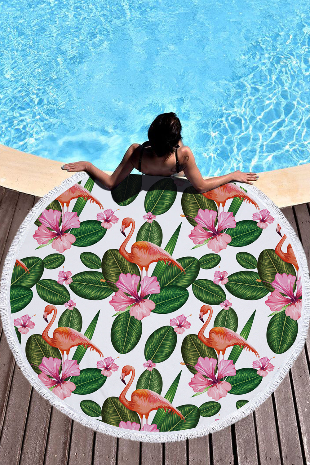 Hot Tropical Flamingo Round Beach Cover Up Beach Mat Towel Shawl Yoga Mat Summer Sarong Cloak Camping Mat