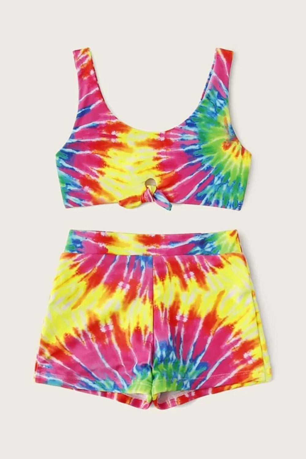 Girls Tie Dye Knot Front Top With Shorts Bikini Set