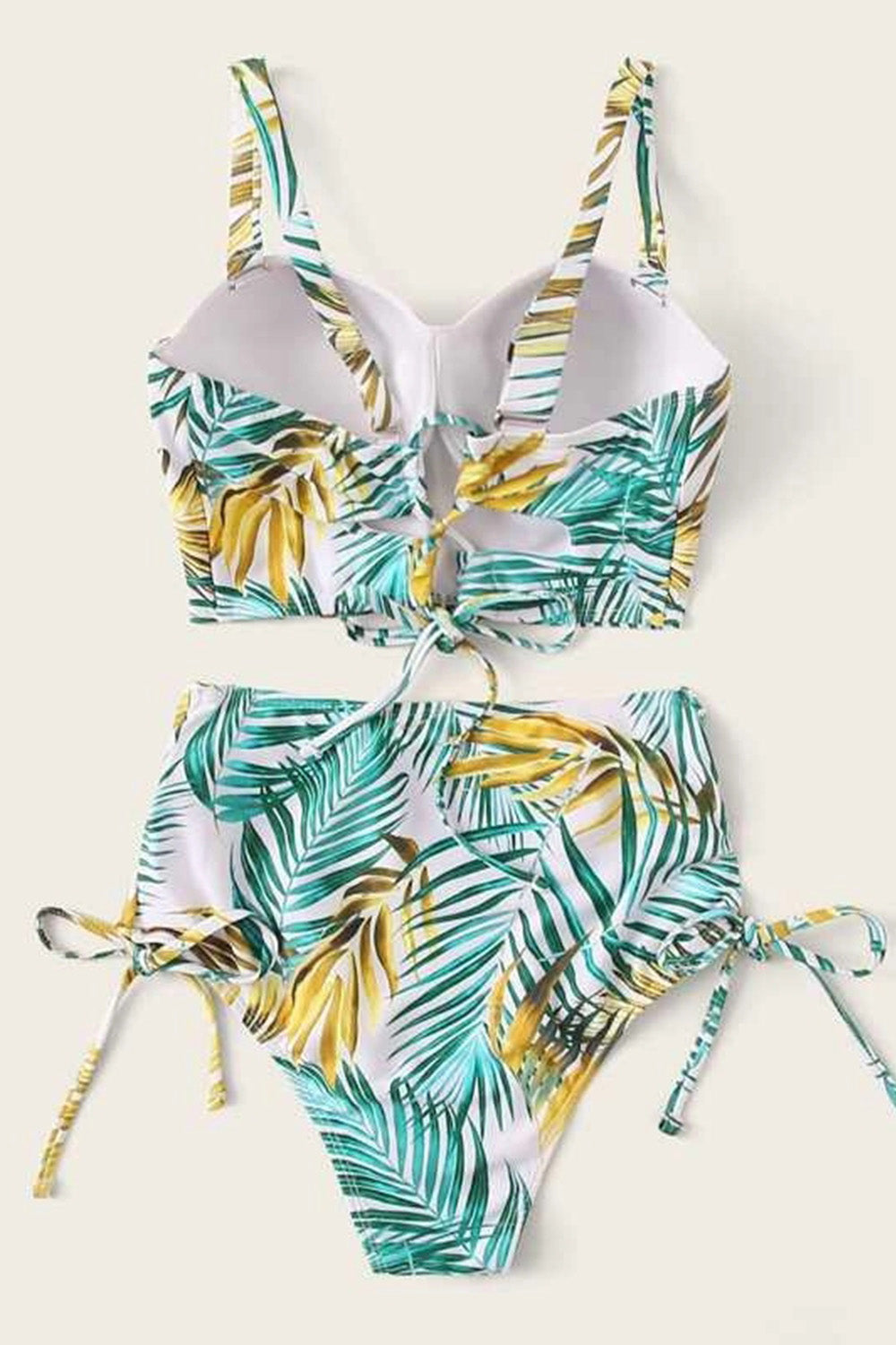 Random Leaf Bustier High Waist Bikini Swimsuit