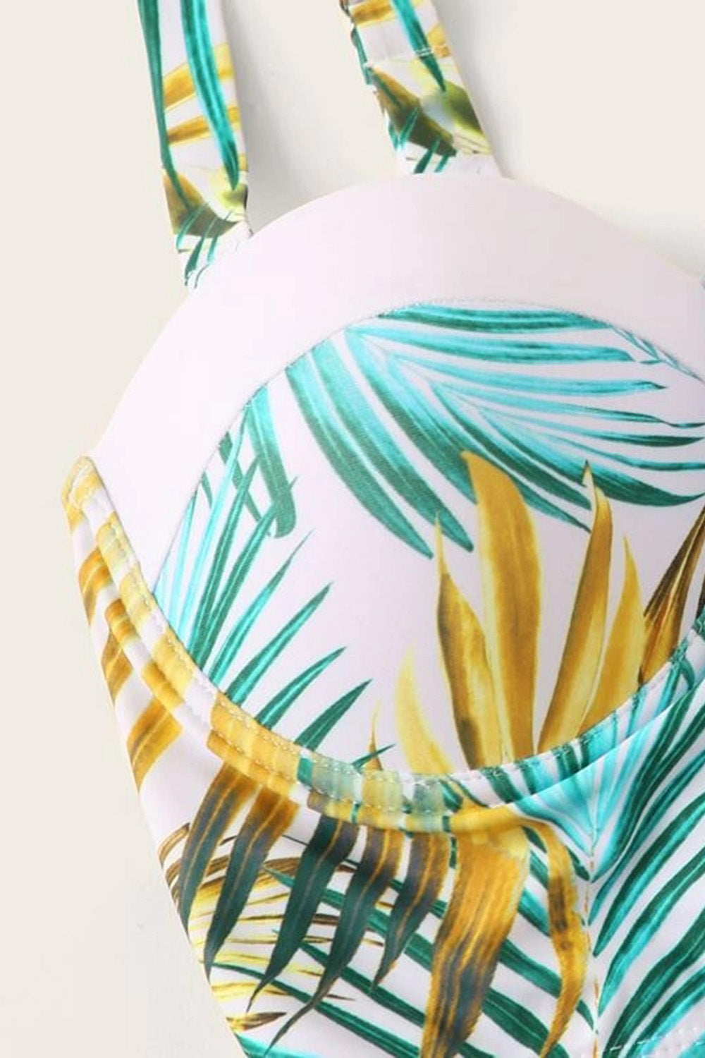 Random Leaf Bustier High Waist Bikini Swimsuit