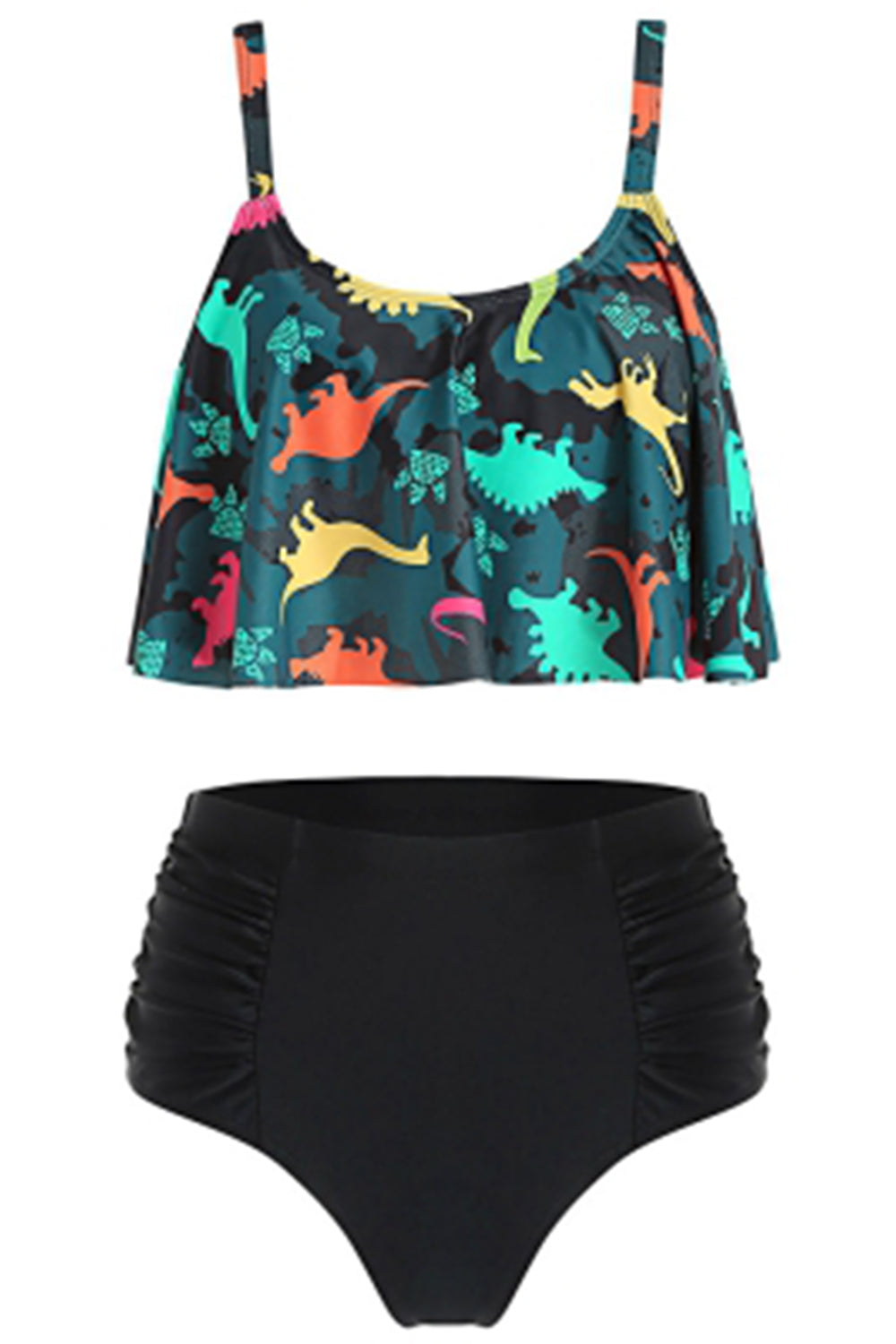 Women Dinosaur Print U-Neck High Waist Bikini Set