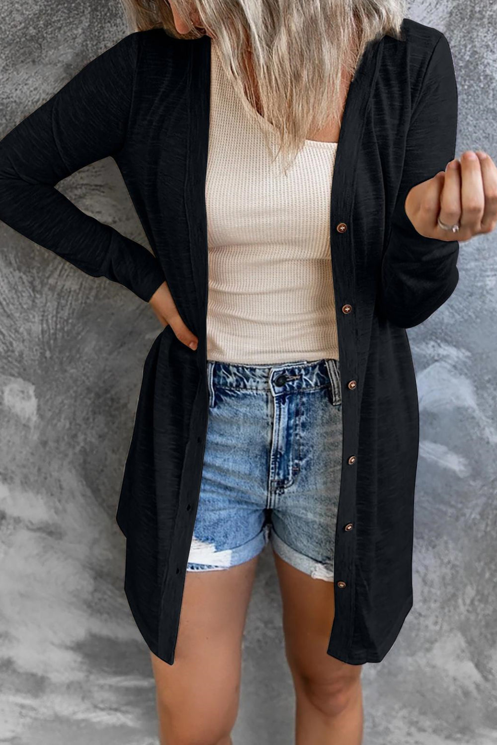 Women Button Long Casual Cardigan