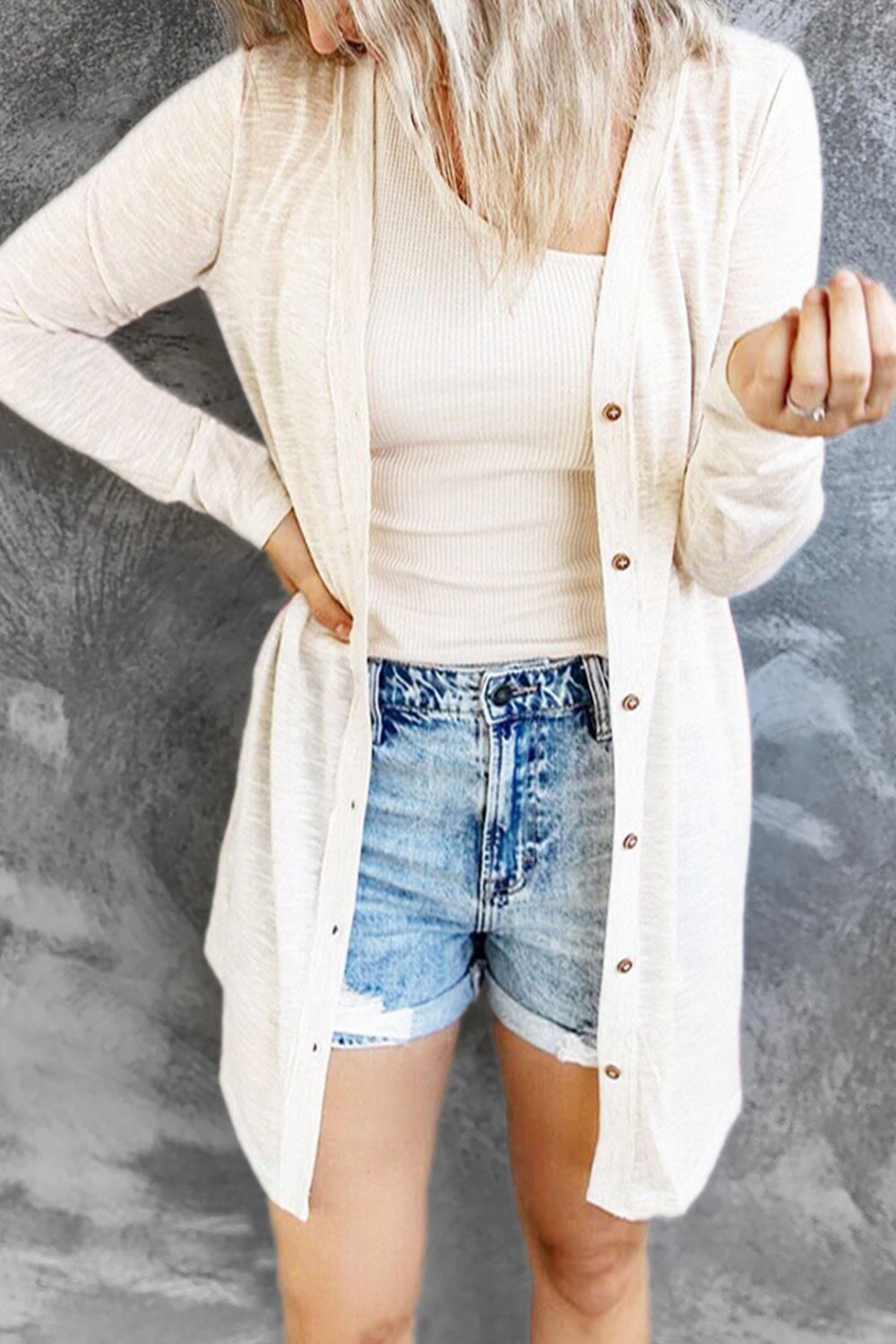 Women Button Long Casual Cardigan