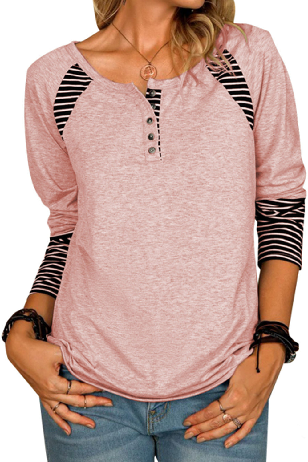 Women's Long Sleeve Printed Striped Casual T-Shirt Top