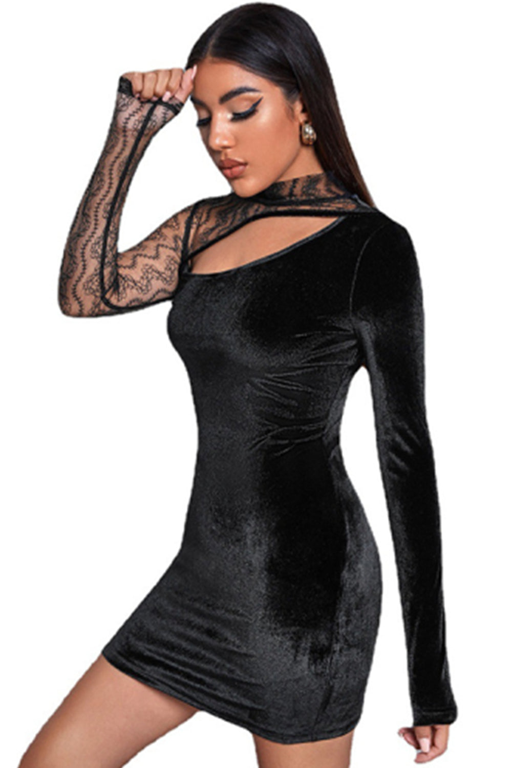 WOMEN SEXY LONG SLEEVE BODYCON SHORT DRESS