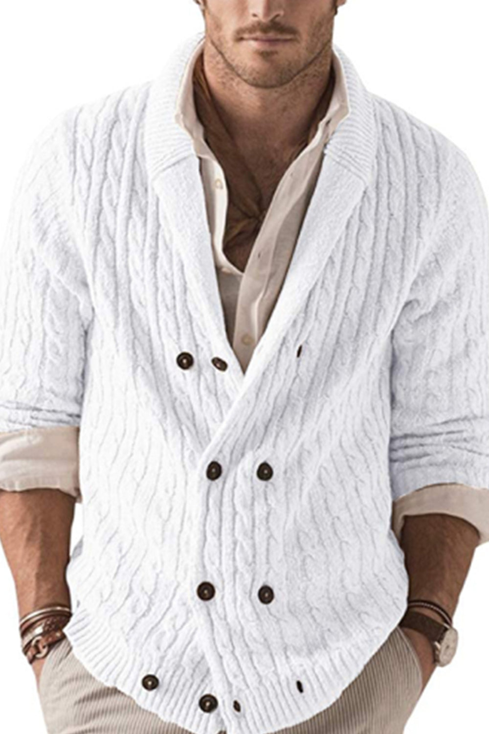 Iyasson Men's Knit V-neck Cardigan Sweater Coat