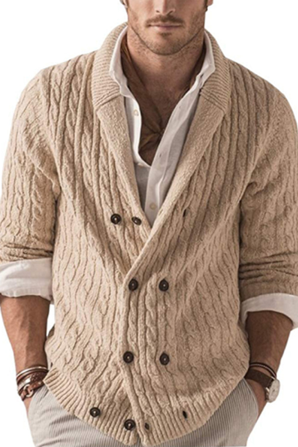 Iyasson Men's Knit V-neck Cardigan Sweater Coat