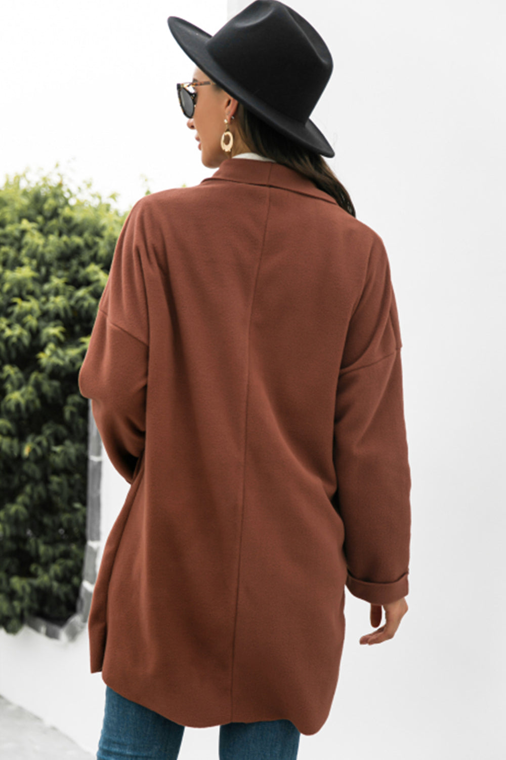 Women Lapel Open Front Jacket Coat