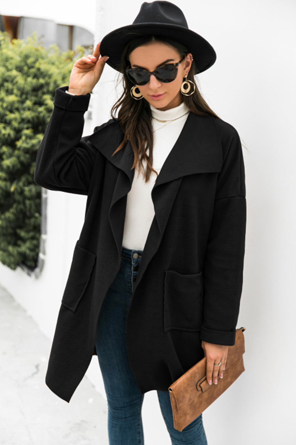 Women Lapel Open Front Jacket Coat