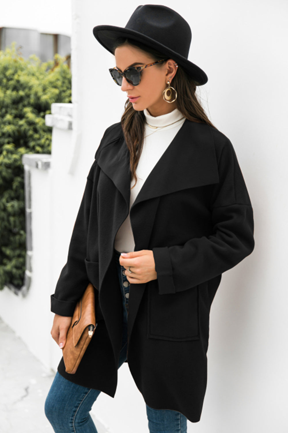 Women Lapel Open Front Jacket Coat