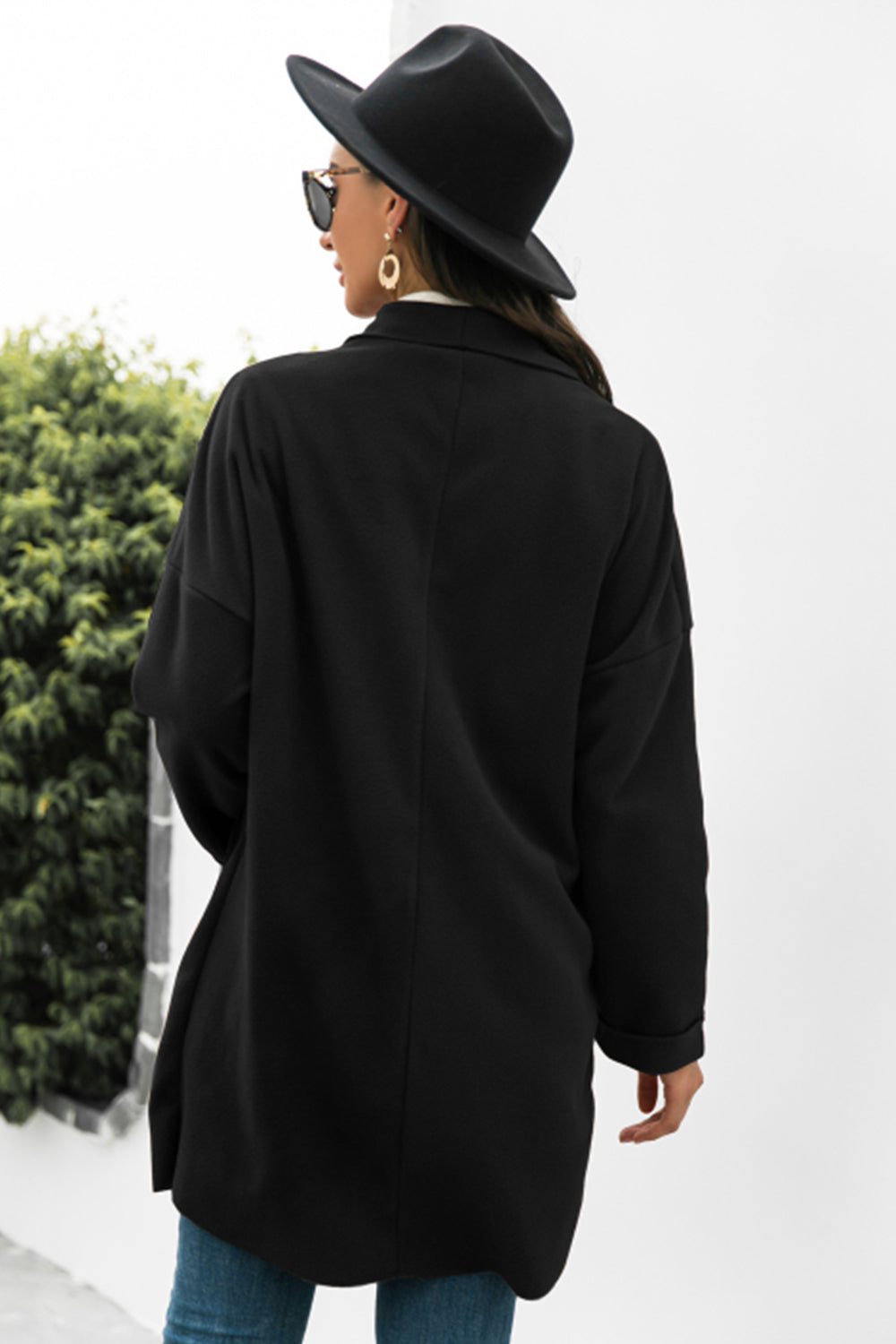 Women Lapel Open Front Jacket Coat