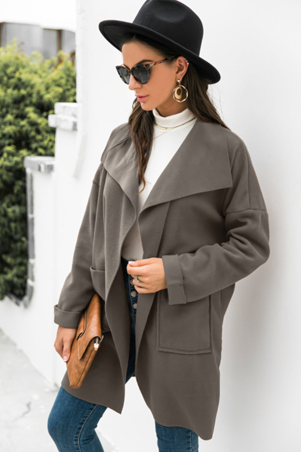 Women Lapel Open Front Jacket Coat