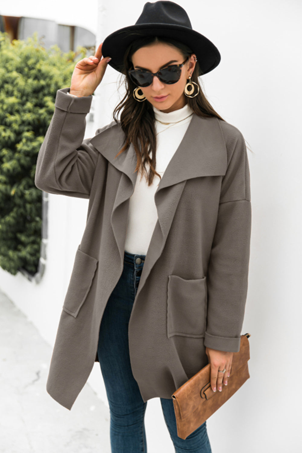 Women Lapel Open Front Jacket Coat