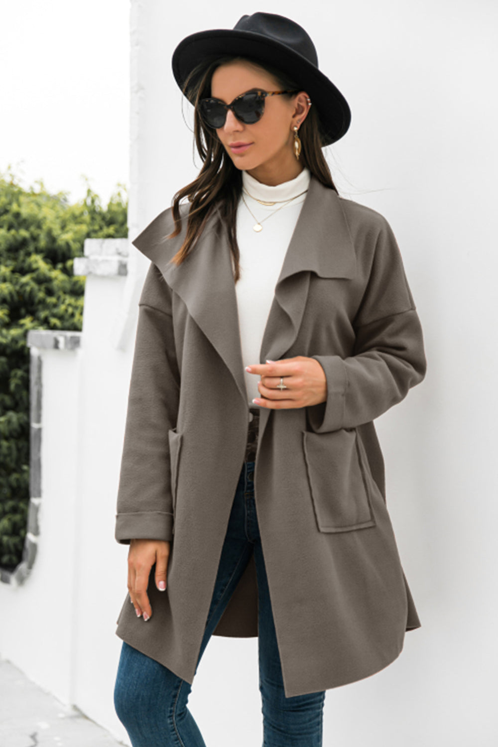 Women Lapel Open Front Jacket Coat