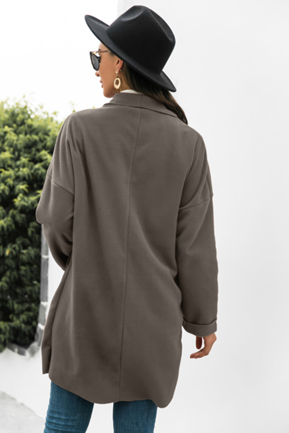 Women Lapel Open Front Jacket Coat