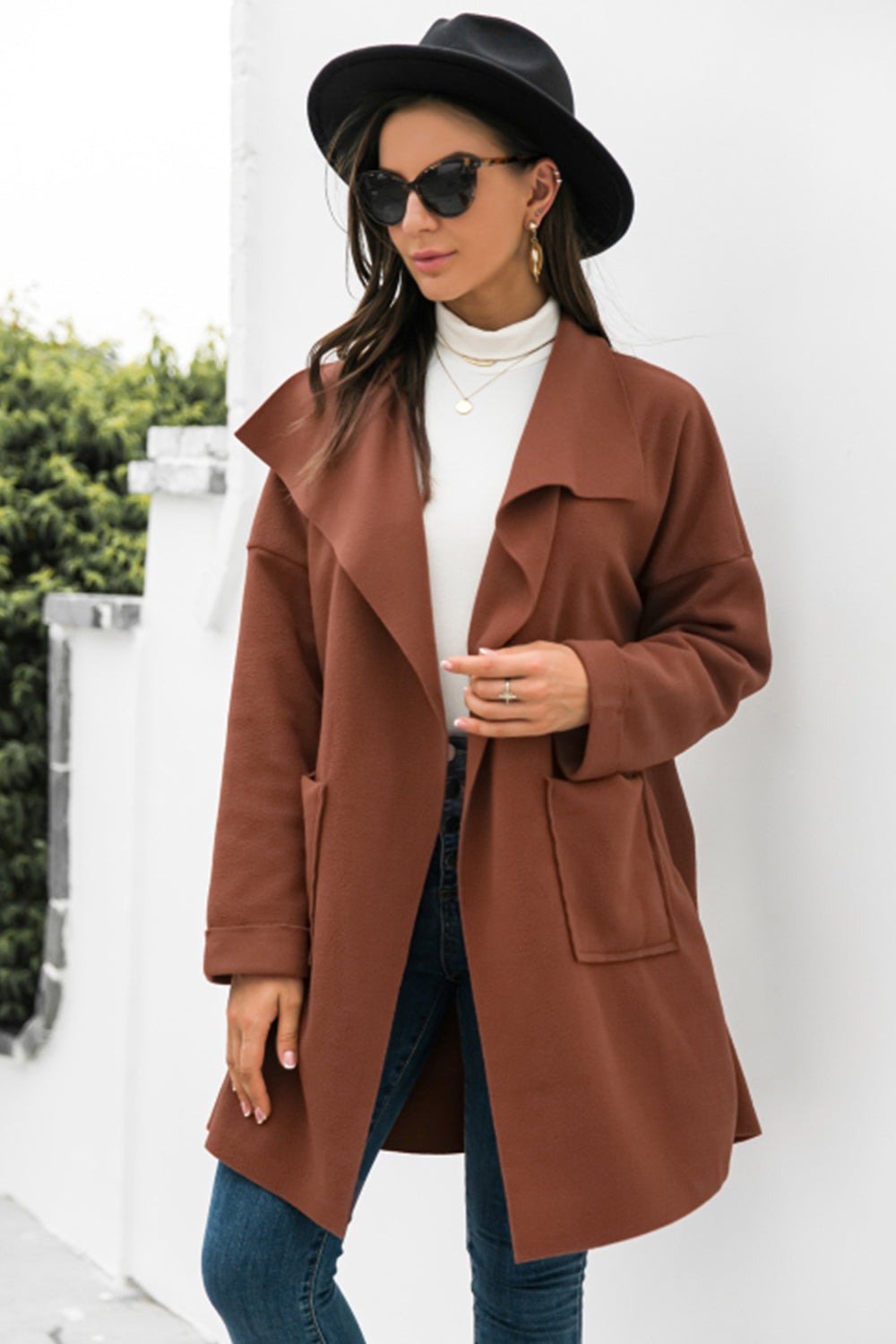 Women Lapel Open Front Jacket Coat