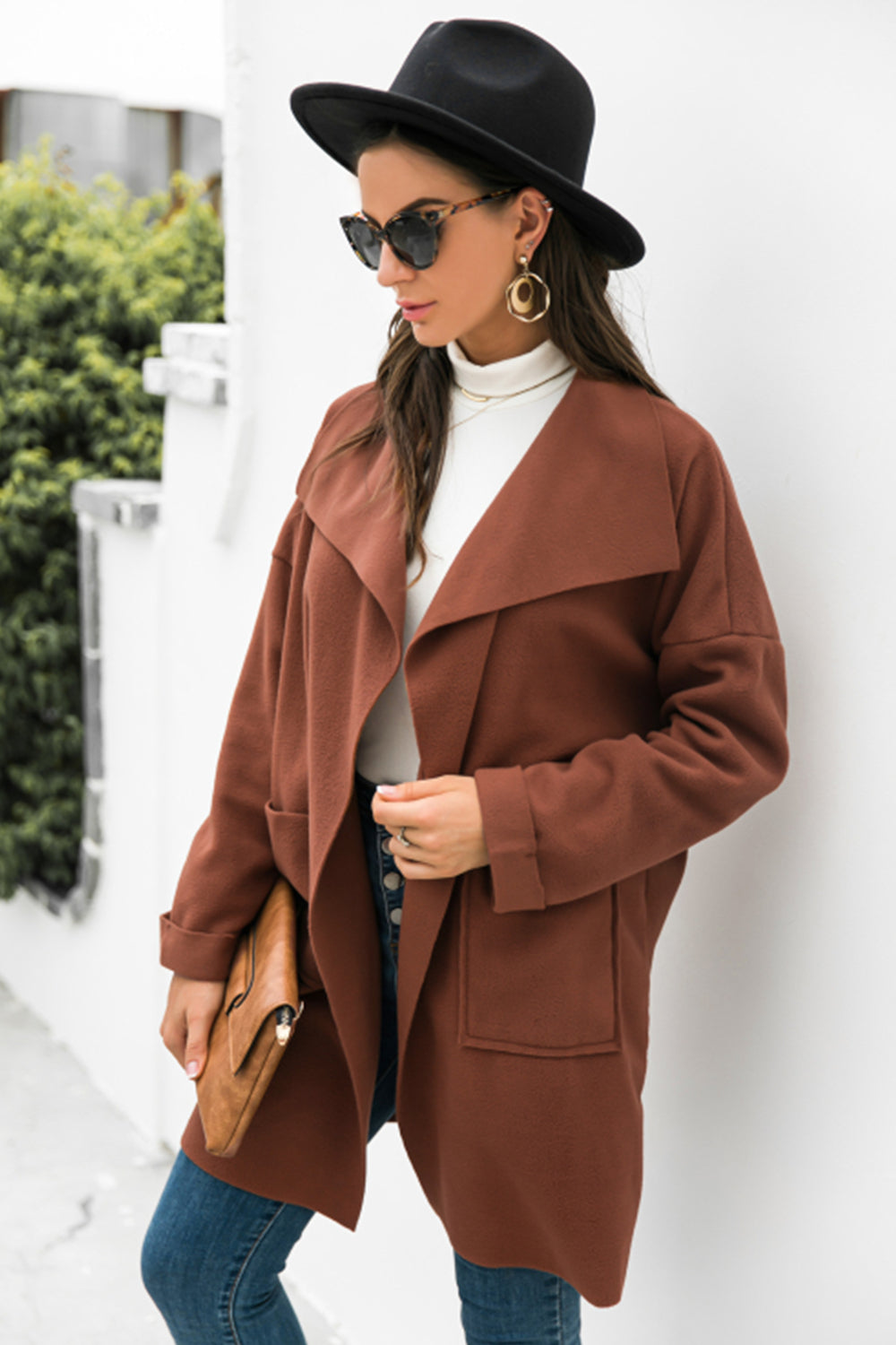Women Lapel Open Front Jacket Coat