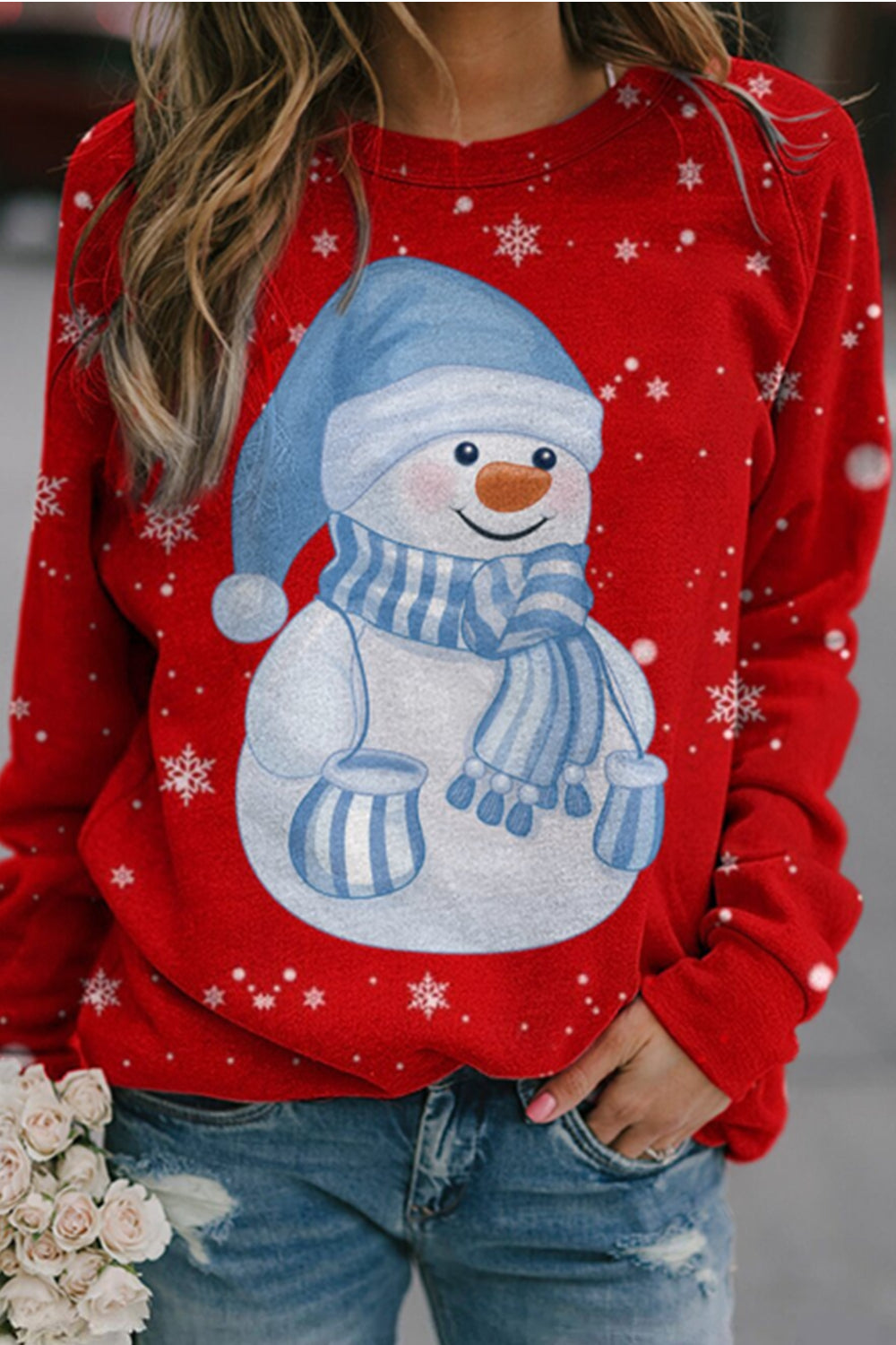 Christmas Cute Snowman Print Casual Sweatshirt
