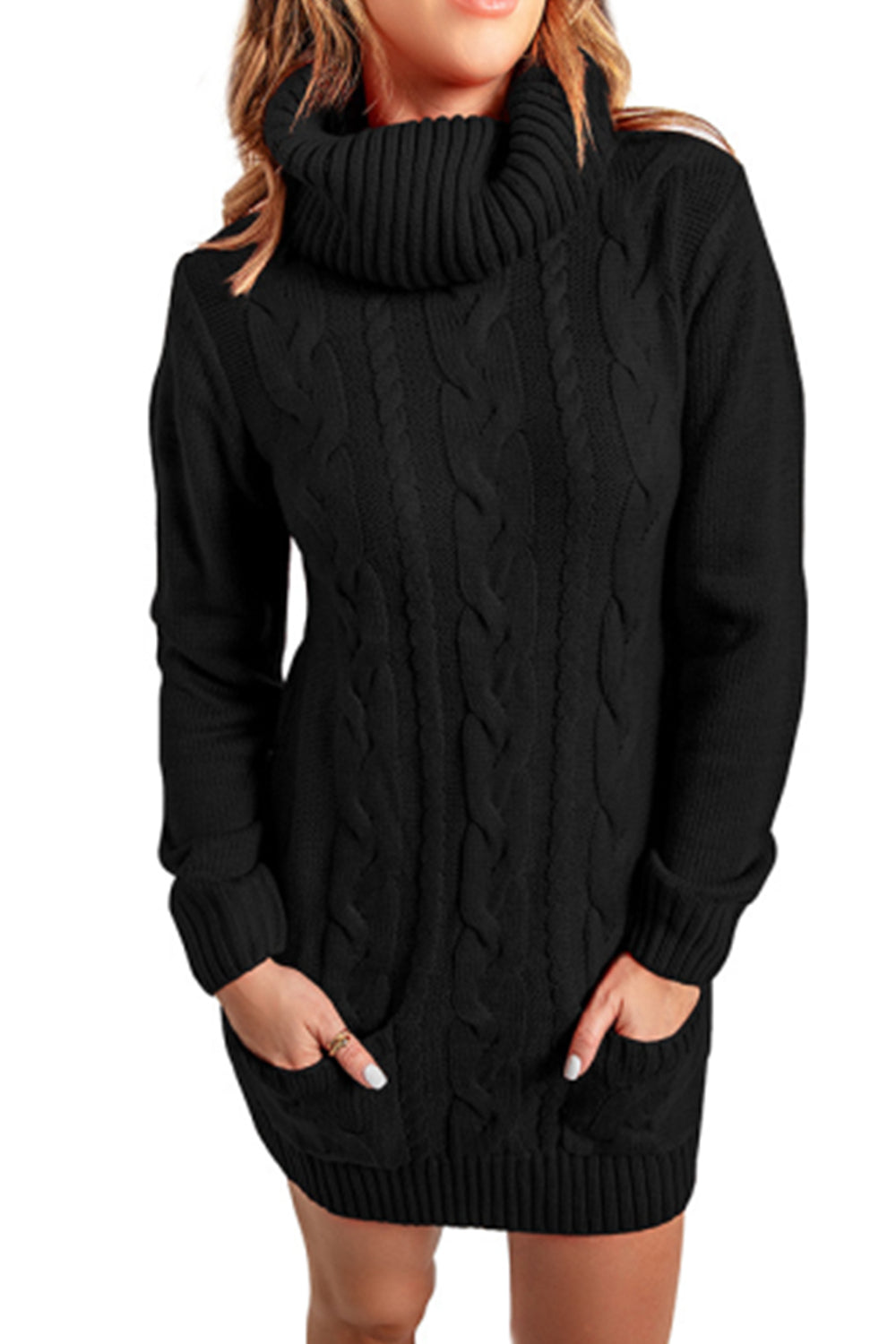 Women Turtleneck Long Sleeve Knit Pullover Sweaters Dress