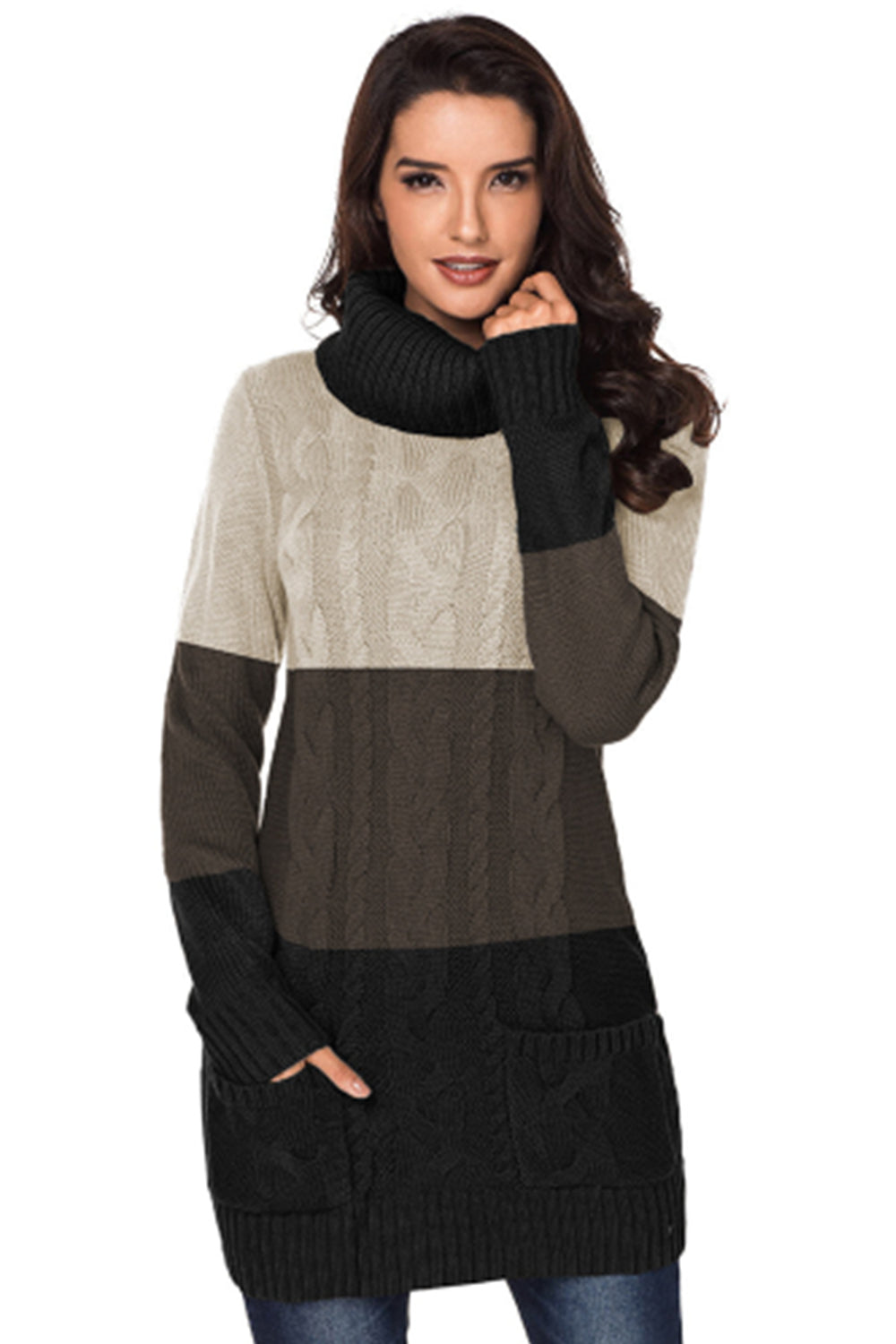 Women Turtleneck Long Sleeve Knit Pullover Sweaters Dress