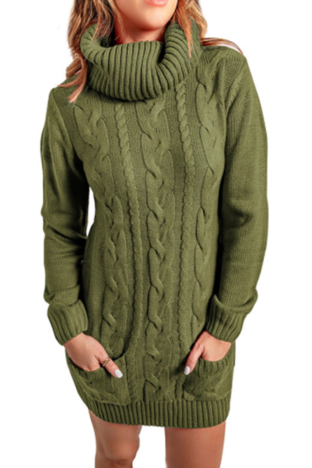 Women Turtleneck Long Sleeve Knit Pullover Sweaters Dress