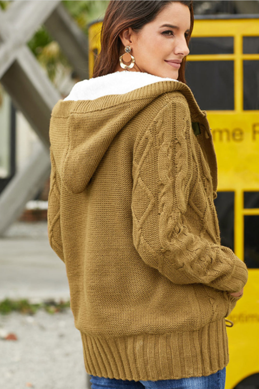 Womens Front Button Hooded Pocket Sweater Outwear Cardigan