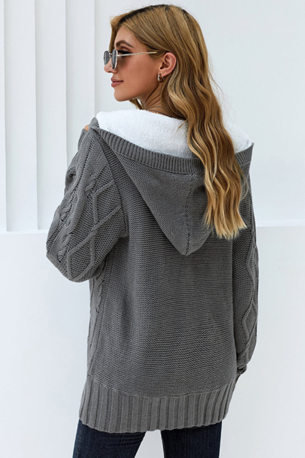 Womens Front Button Hooded Pocket Sweater Outwear Cardigan