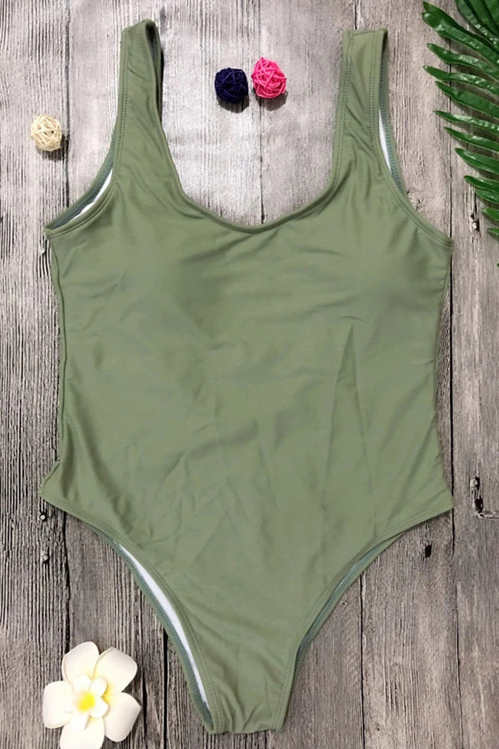 CHIC SCOOP NECK HIGH LEG ONE PIECE SWIMSUIT